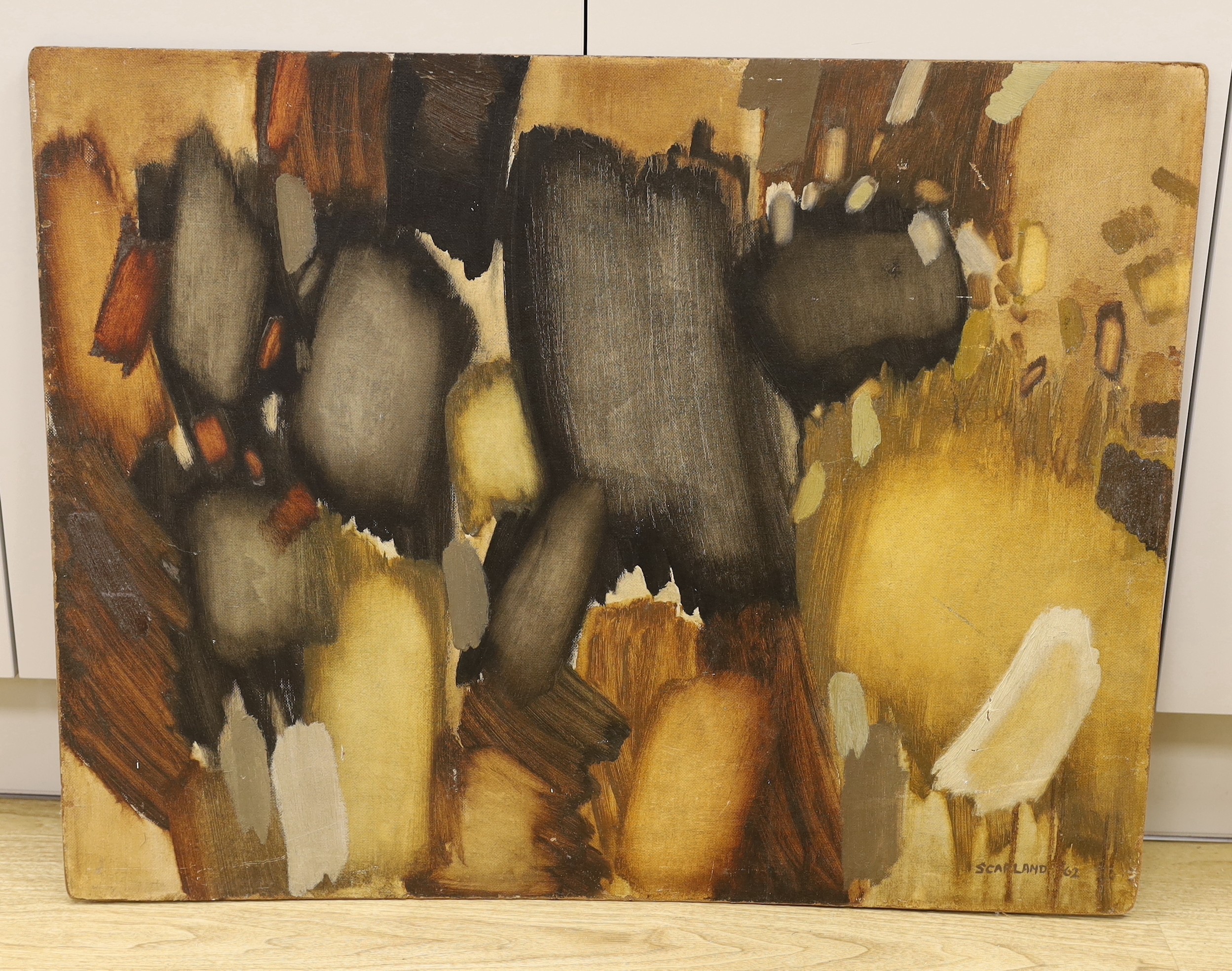Scarland (Modern British), oil on board, Untitled, signed and dated '62, 71 x 92cm, unframed